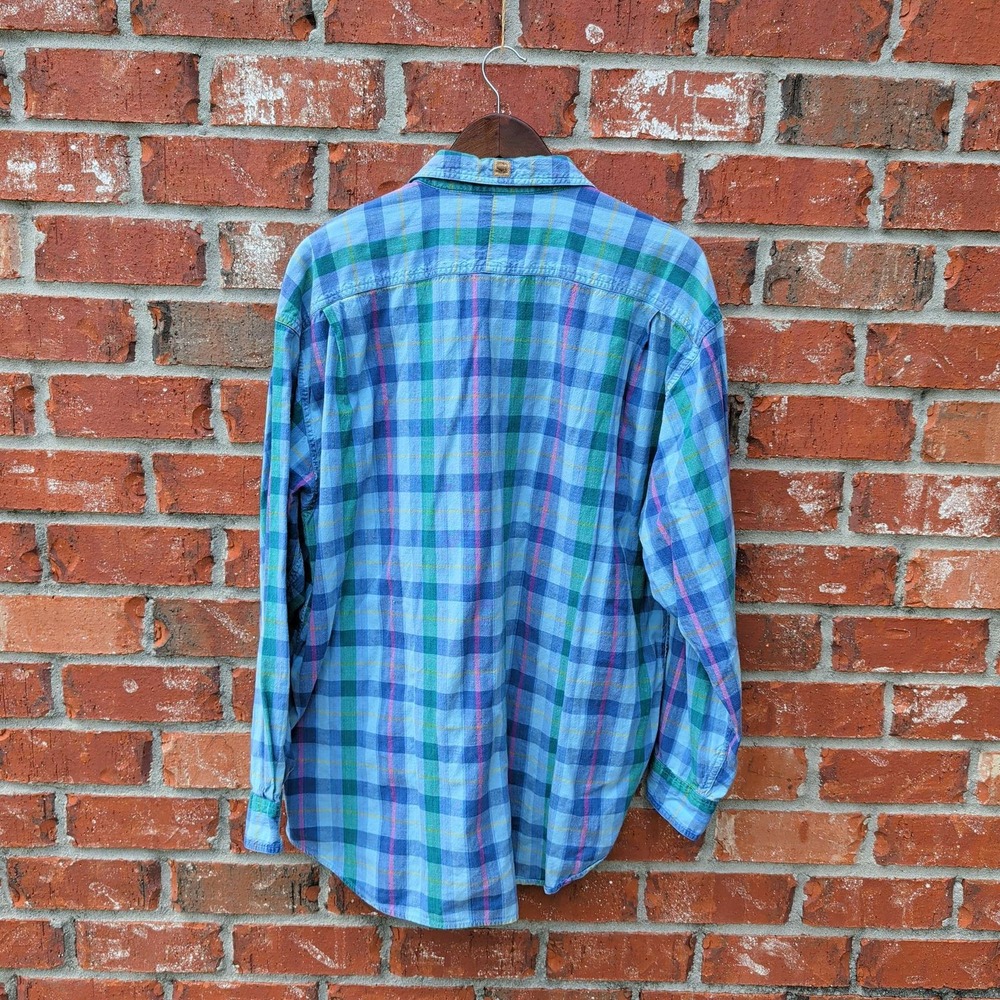VTG 90's American Terrain Button Down Mens XL Blue Green Pink Plaid Long Sleeve - Picture 2 of 5